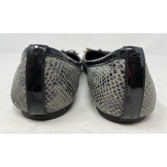 Tory Burch Work Size 9.5 Verbena Gray Black Snake Print Patent Leather Flats - Picture 4 of 9